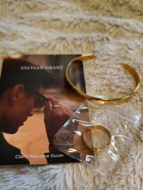 18k Plated Sylvian Grant Unisex Gold Bracelet And Ring Set. NWT.